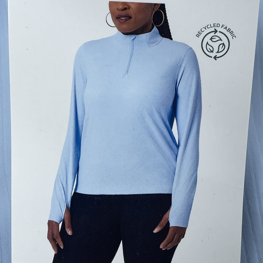 Mondetta Women's XL Active Ribbed 1/2 Zip Top Blue Recycled Nylon d1278